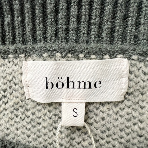 Bohme Checkerboard Sweater Women's Small Green‎ Cream Knit Long Sleeve Crew Neck - Picture 3 of 8